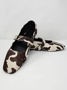 Simons Brown & Cream Cow-Print Mary Jane Flats with Buckle